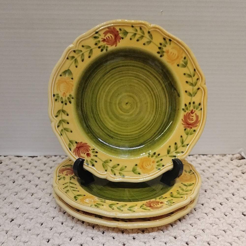 Set Of 3 Hand Painted Italian Salad Plates 8.5"